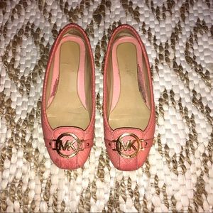 Michael Kors Leather Flats Coral with Gold MK Logo